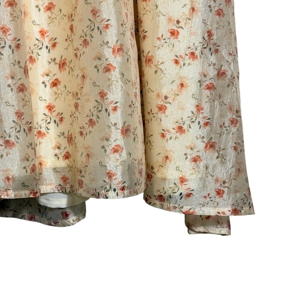 Lulus Floral Puff Sleeve Lace Up Back Midi Dress Womens M Ivory Cottagecore - Picture 13 of 16